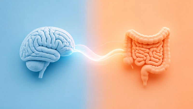 An abstract and minimalistic representation of the connection between the brain and the gut with soft lighting and pastel col