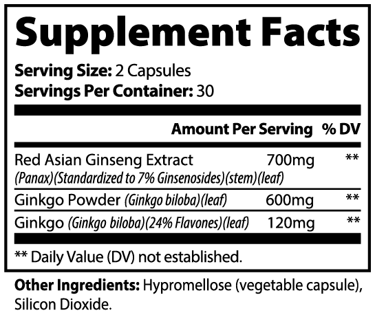 Ginkgo Biloba + Ginseng - Mental Clarity - Energy + Focus Formula *