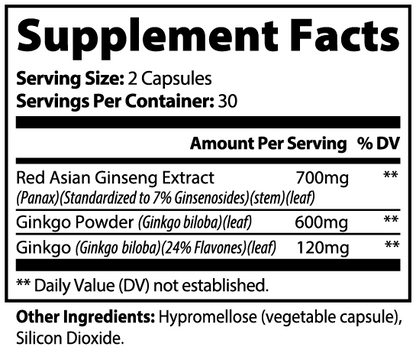 Ginkgo Biloba + Ginseng - Mental Clarity - Energy + Focus Formula *