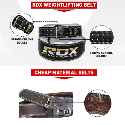 4 INCH LEATHER WEIGHTLIFTING GYM BELT RDX - Fitness Health 