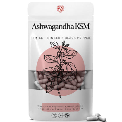 Organic Ashwagandha KSM 66 | 3-in-1 Complex | with Black Pepper & Ginger Extract – 5% Withanolides | Premium Stress Support Supplement