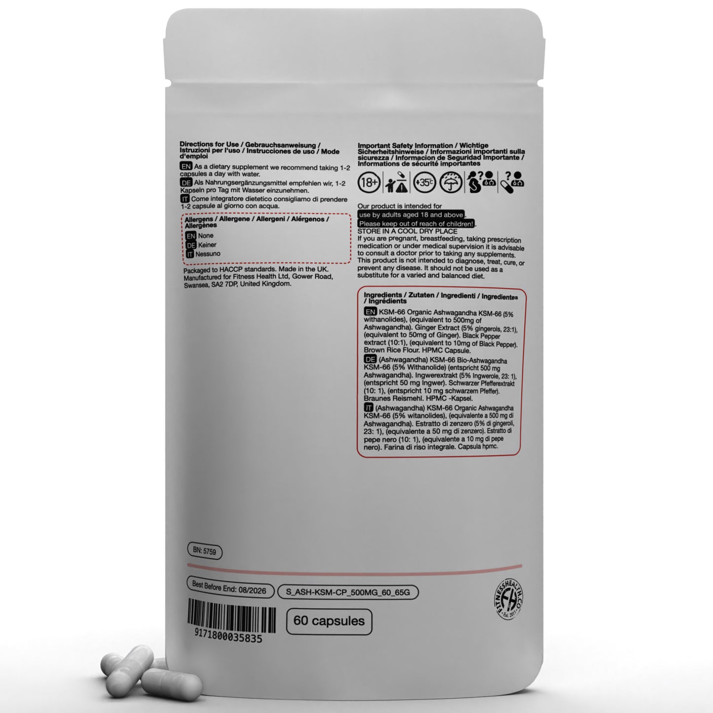 Organic Ashwagandha KSM 66 | 3-in-1 Complex | with Black Pepper & Ginger Extract – 5% Withanolides | Premium Stress Support Supplement