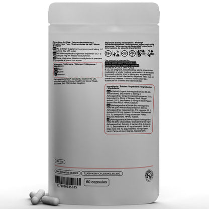 Organic Ashwagandha KSM 66 | 3-in-1 Complex | with Black Pepper & Ginger Extract – 5% Withanolides | Premium Stress Support Supplement