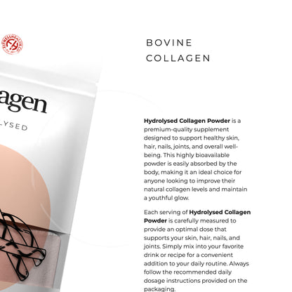 Pure Bovine Collagen Powder - 100g Promotes Healthy Skin Hair Bones Joints