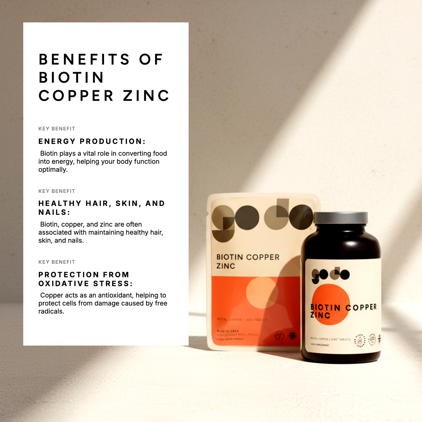 Biotin, Copper & Zinc Tablets - UK Made Vegan Supplement - Essential Mineral & Vitamin Formula