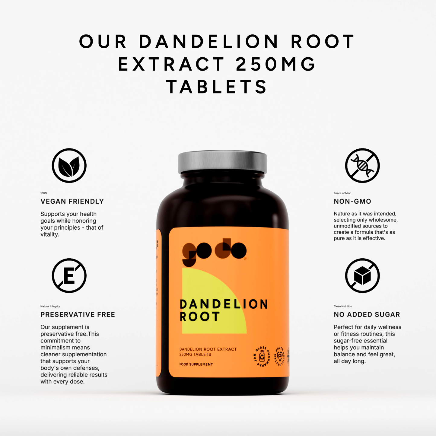 Diuretic Support & Digestive Health - Dandelion Root Extract 250mg Tablets - UK Made Vegan
