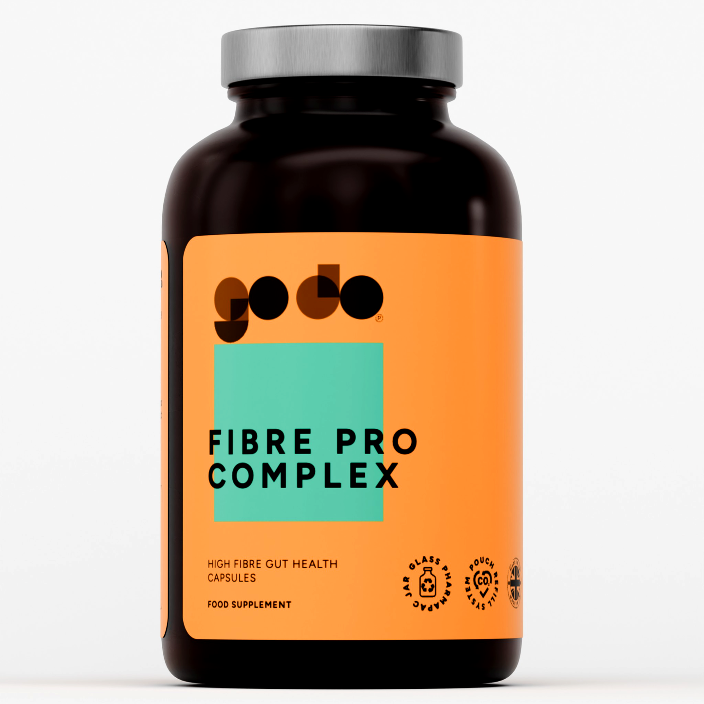Fitness Health Fibre Pro Capsules product in a clean glass jar with refill pouch