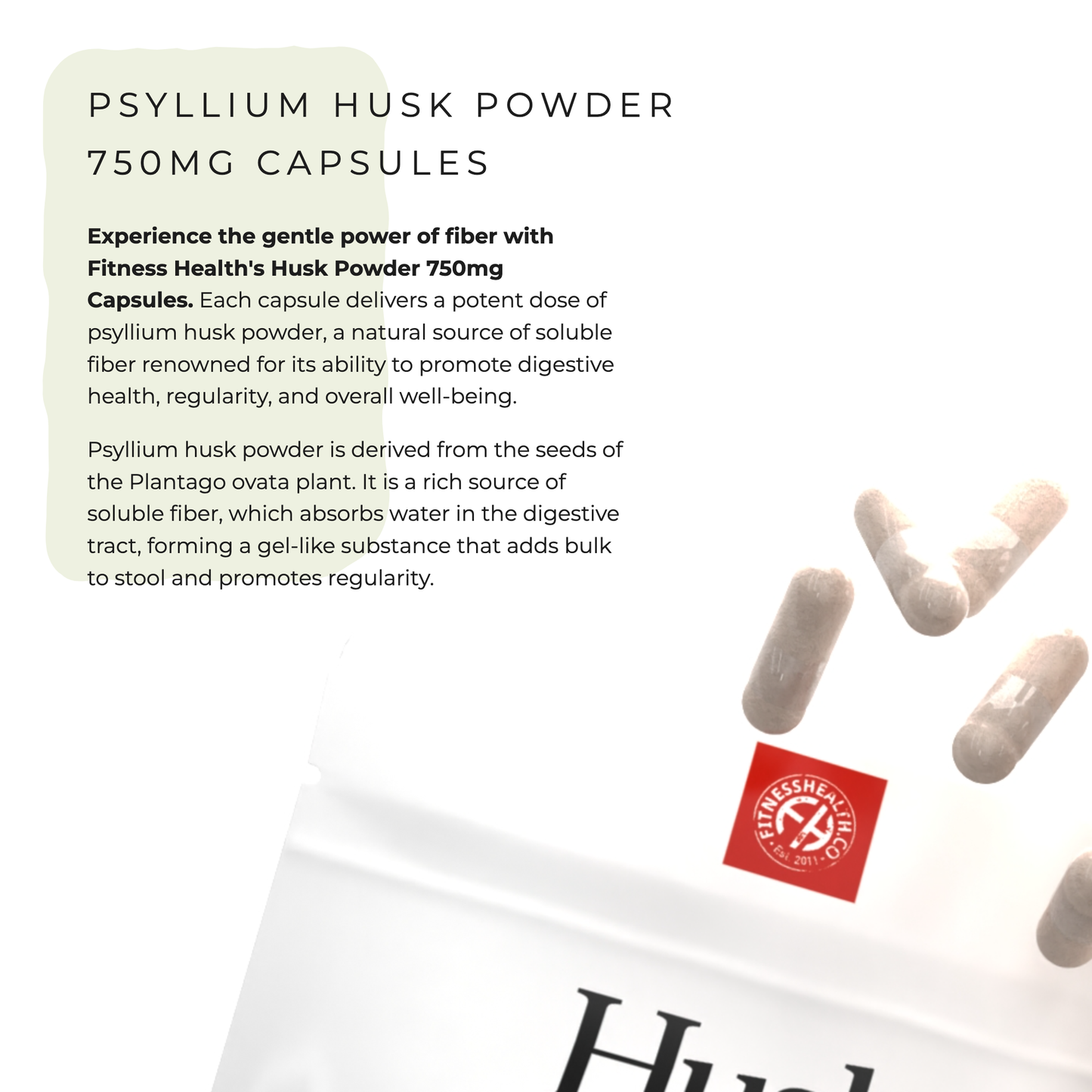 Psyllium Husk 750mg Capsules - 100% Pure Natural Fibre