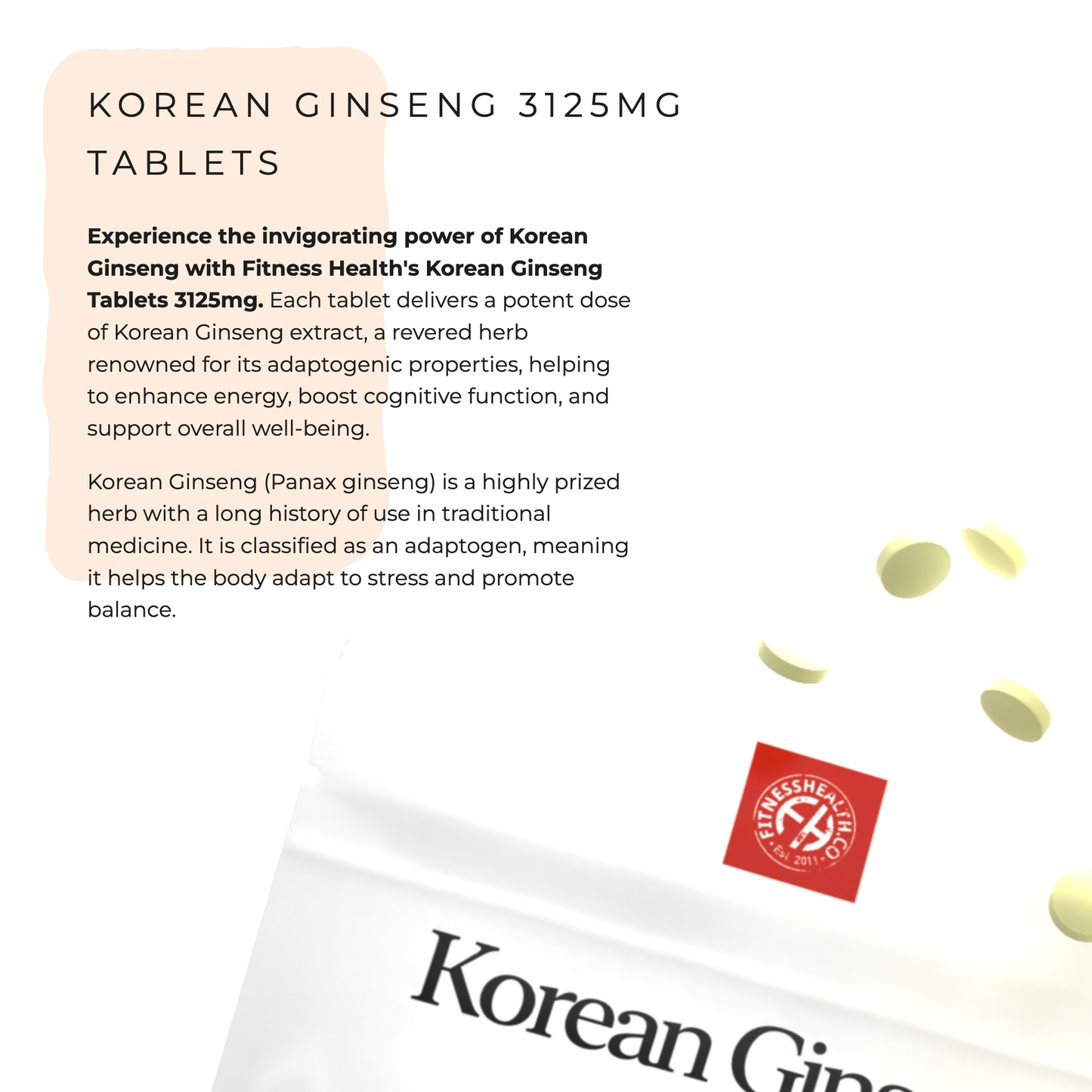 Korean Ginseng Extract 3125mg Tablet - 1 Year Supply