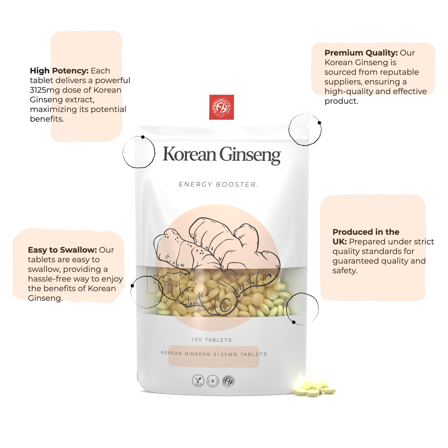 Korean Ginseng Extract 3125mg Tablet - 1 Year Supply