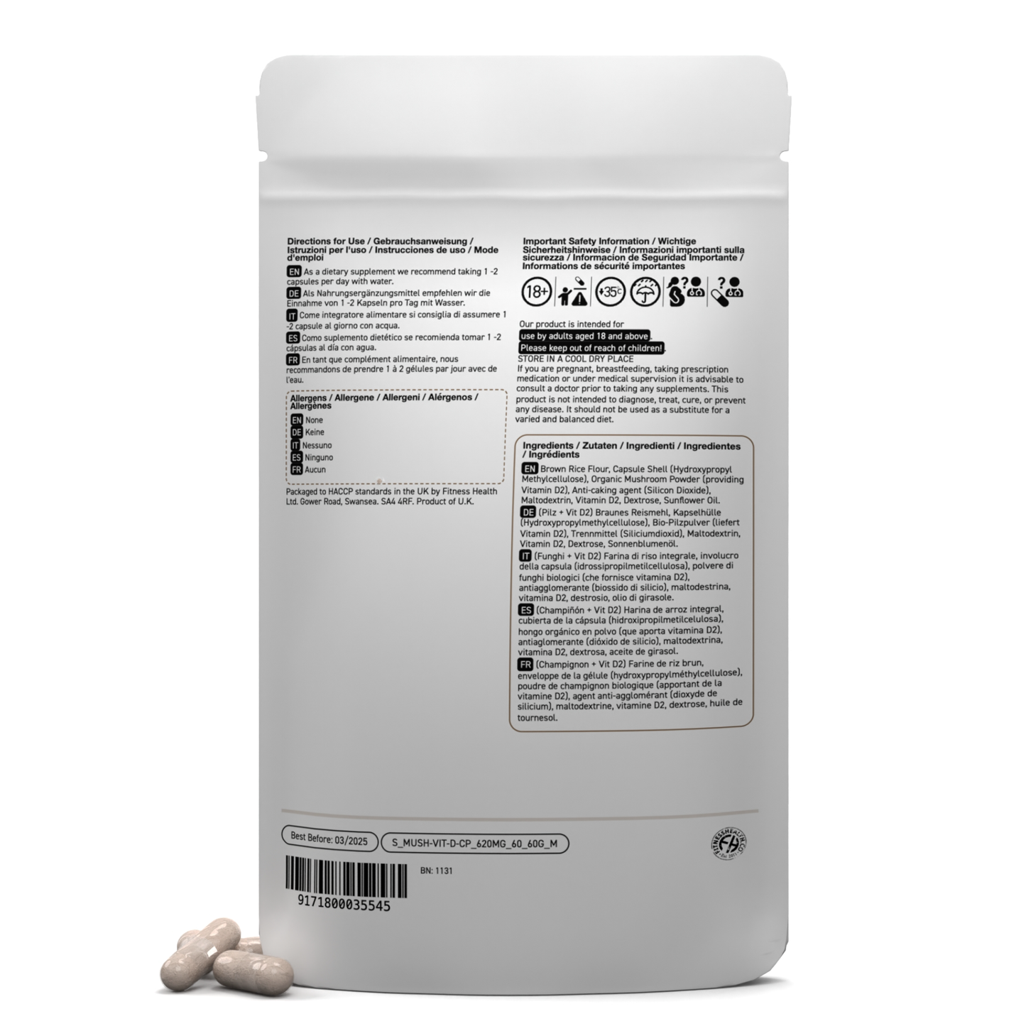Organic Vegan Mushroom Vitamin D Capsules