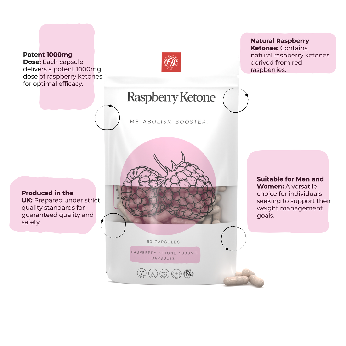 Raspberry Extract Capsule 1000mg (4% Ketones) Vegan