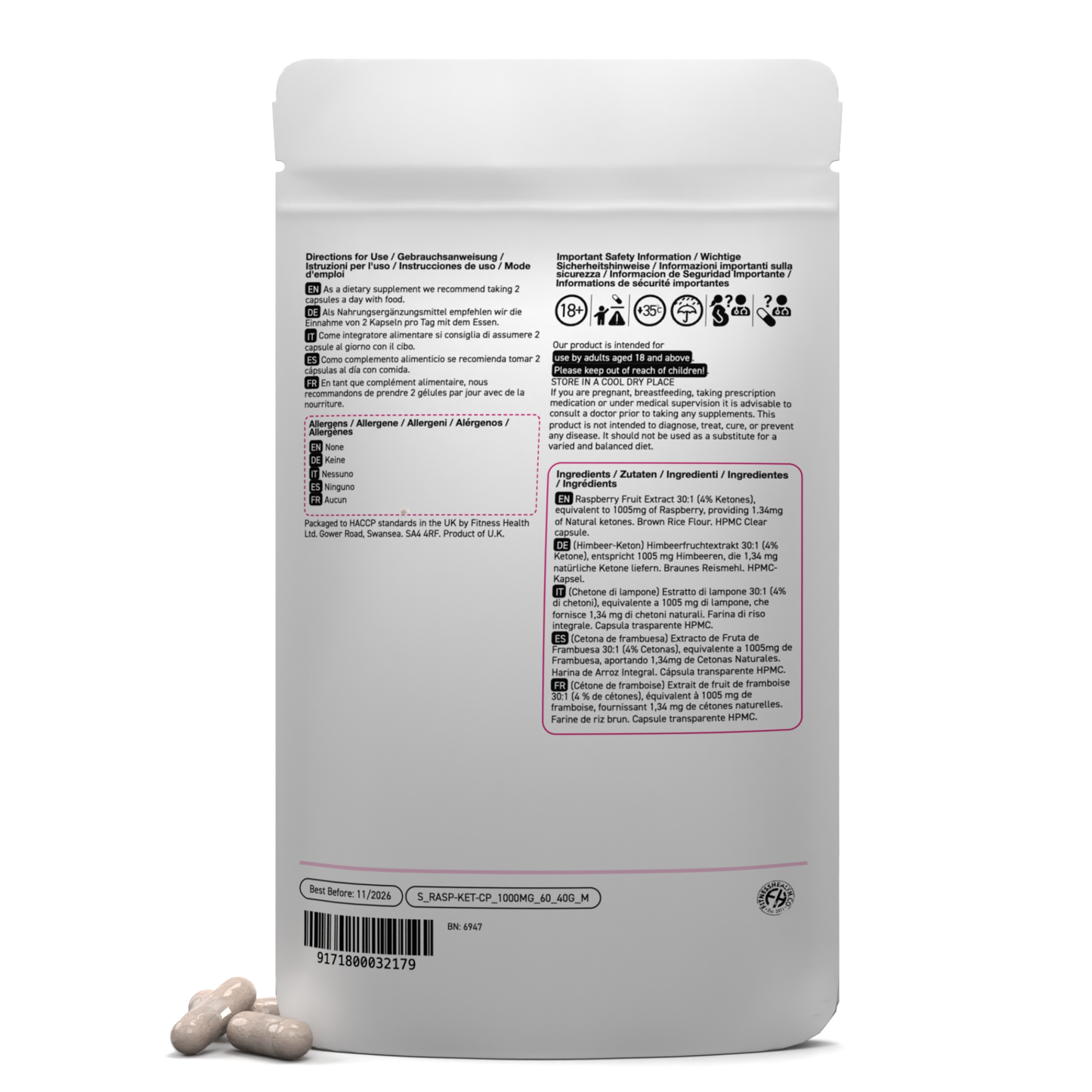 Raspberry Extract Capsule 1000mg (4% Ketones) Vegan
