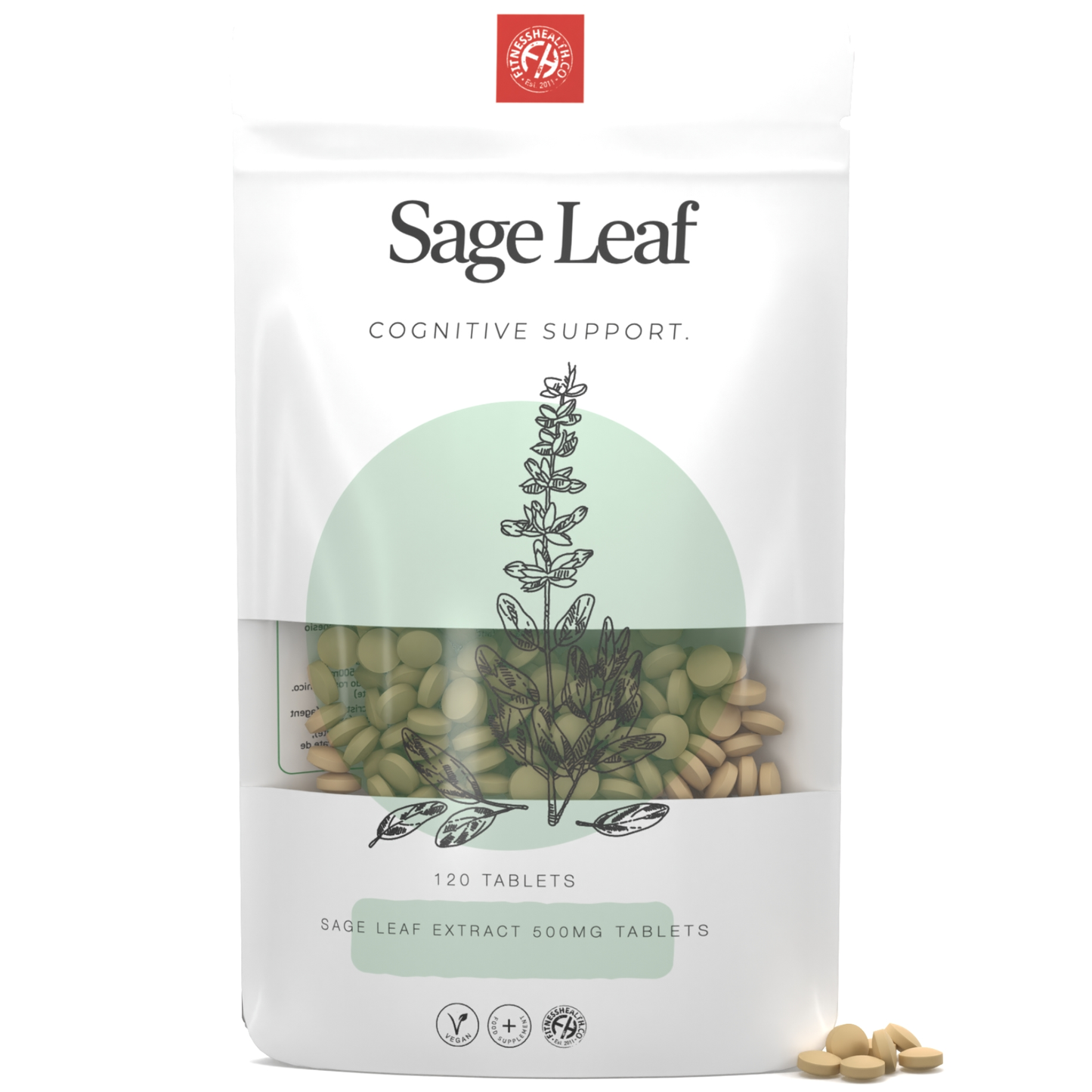 Sage Leaf Tablets 500mg - Menopause Symptom Relief Perimenopause - Vegan
