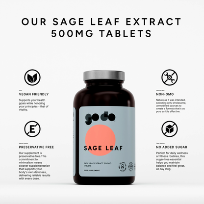 Sage Leaf Extract Tablets 500mg - UK Made Vegan Supplement - Natural Herbal Formula