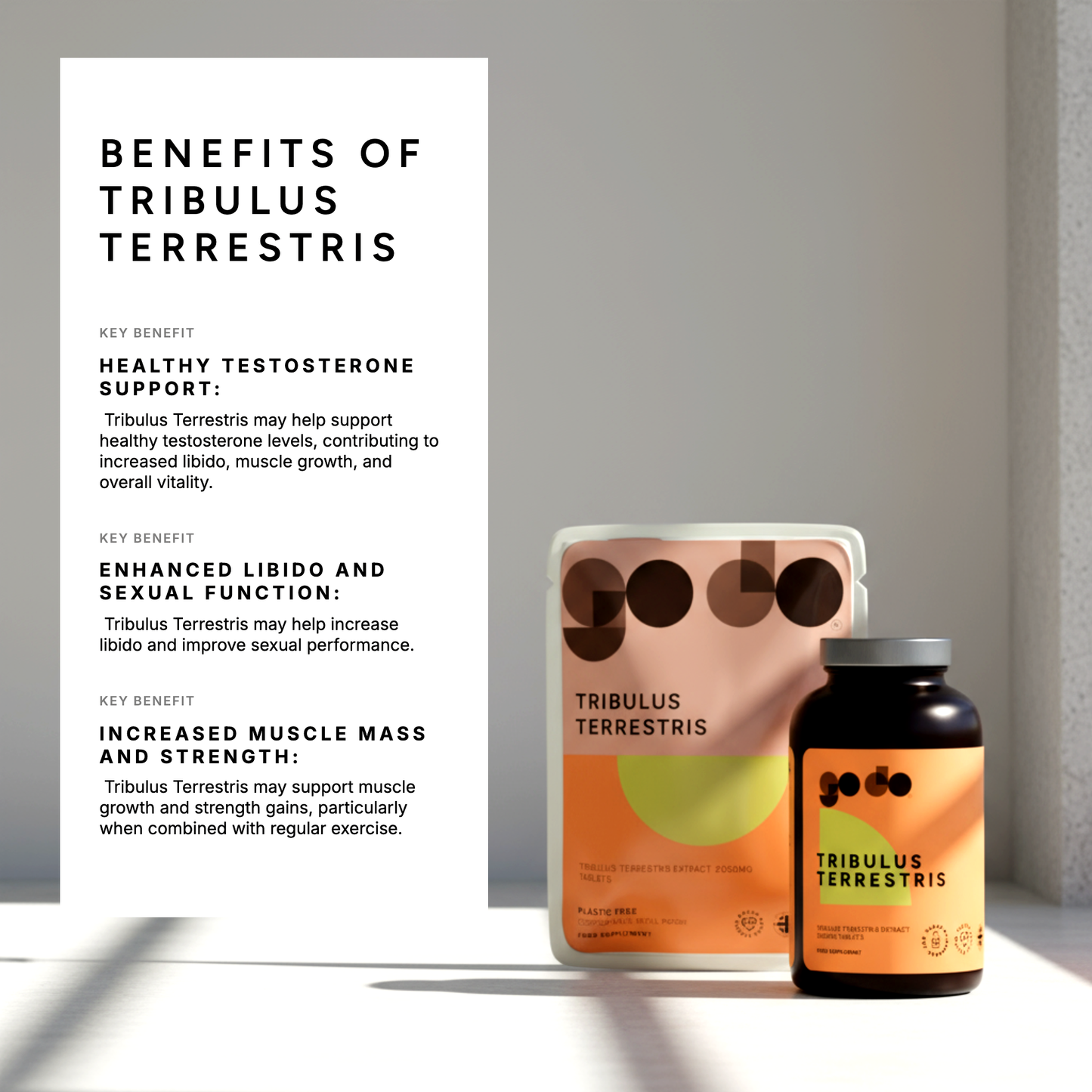 Testosterone Support - Tribulus Terrestris 2000mg Tablets - Vegan UK Made