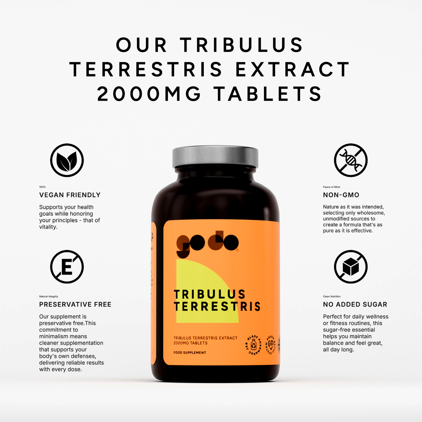 Testosterone Support - Tribulus Terrestris 2000mg Tablets - Vegan UK Made