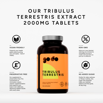 Testosterone Support - Tribulus Terrestris 2000mg Tablets - Vegan UK Made