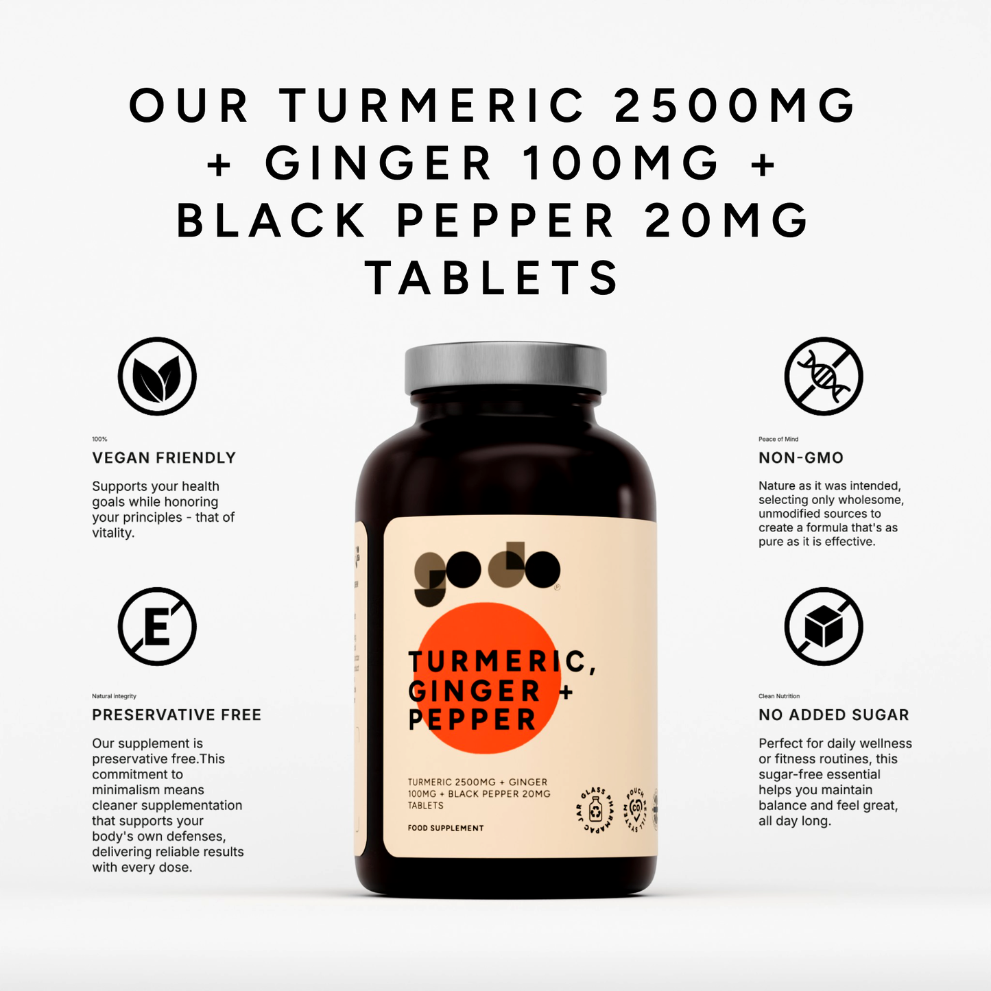 Turmeric Ginger and Black Pepper Tablets 2620mg - Antioxidant Support