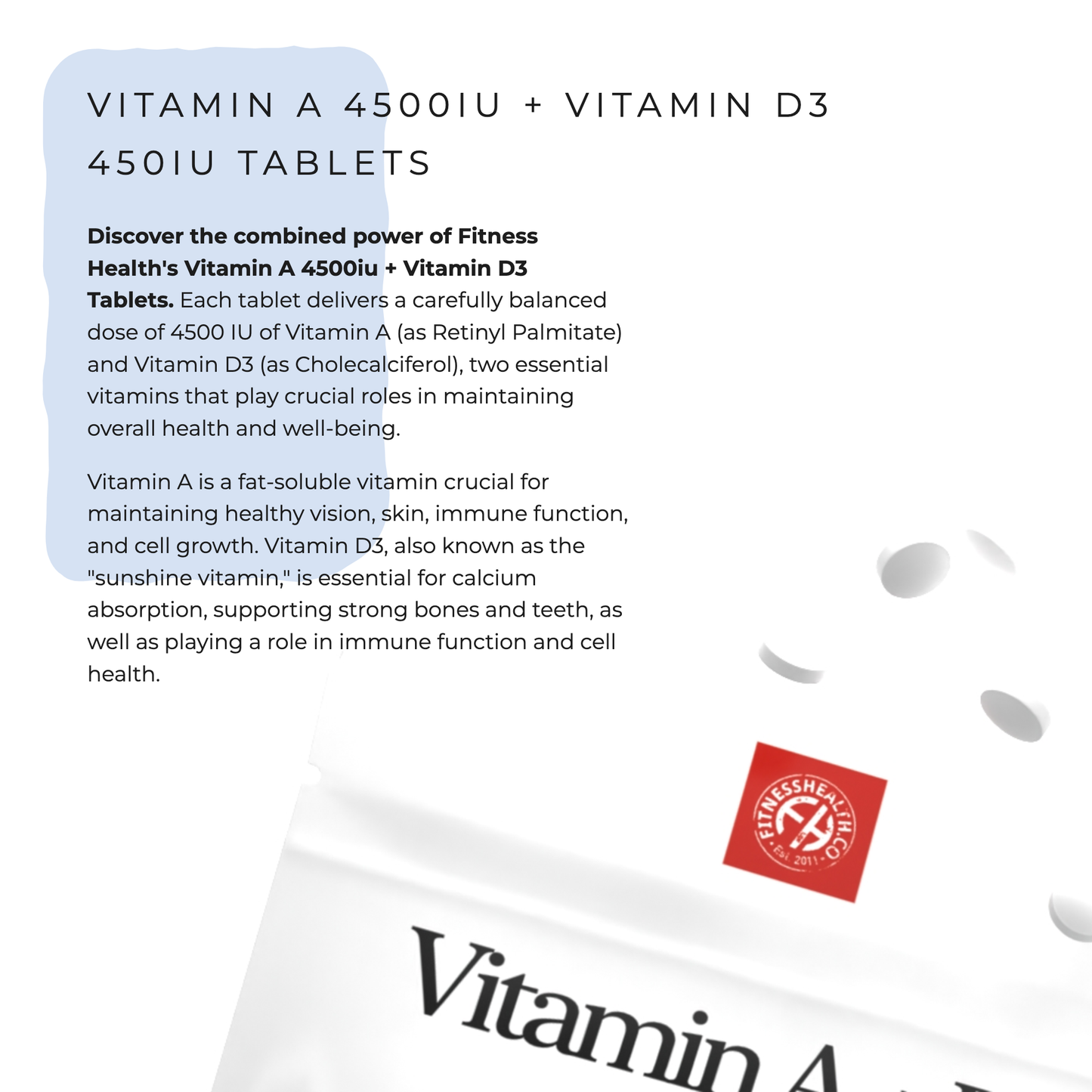 Vitamin A 4500iu & Vitamin D3 450iu - 1 Year Supply - 25% DISCOUNT