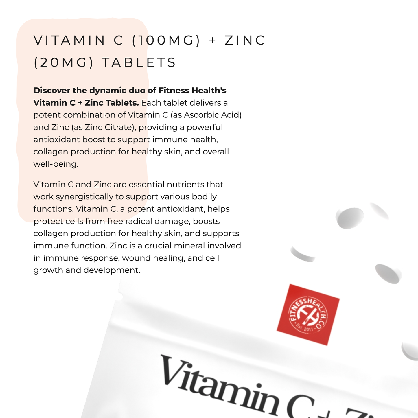 Vitamin C 100mg & Zinc 20mg - Natural Immune Boost Vegan