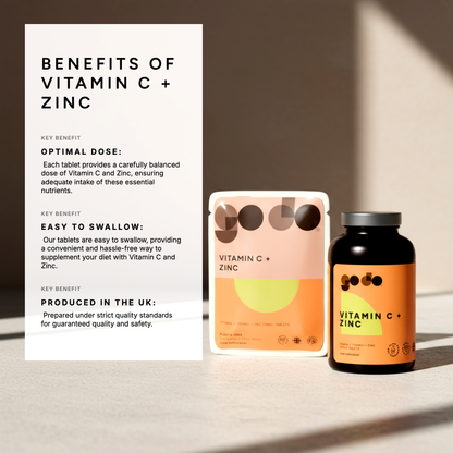 Vitamin C 100mg & Zinc 20mg - Natural Immune Boost Vegan