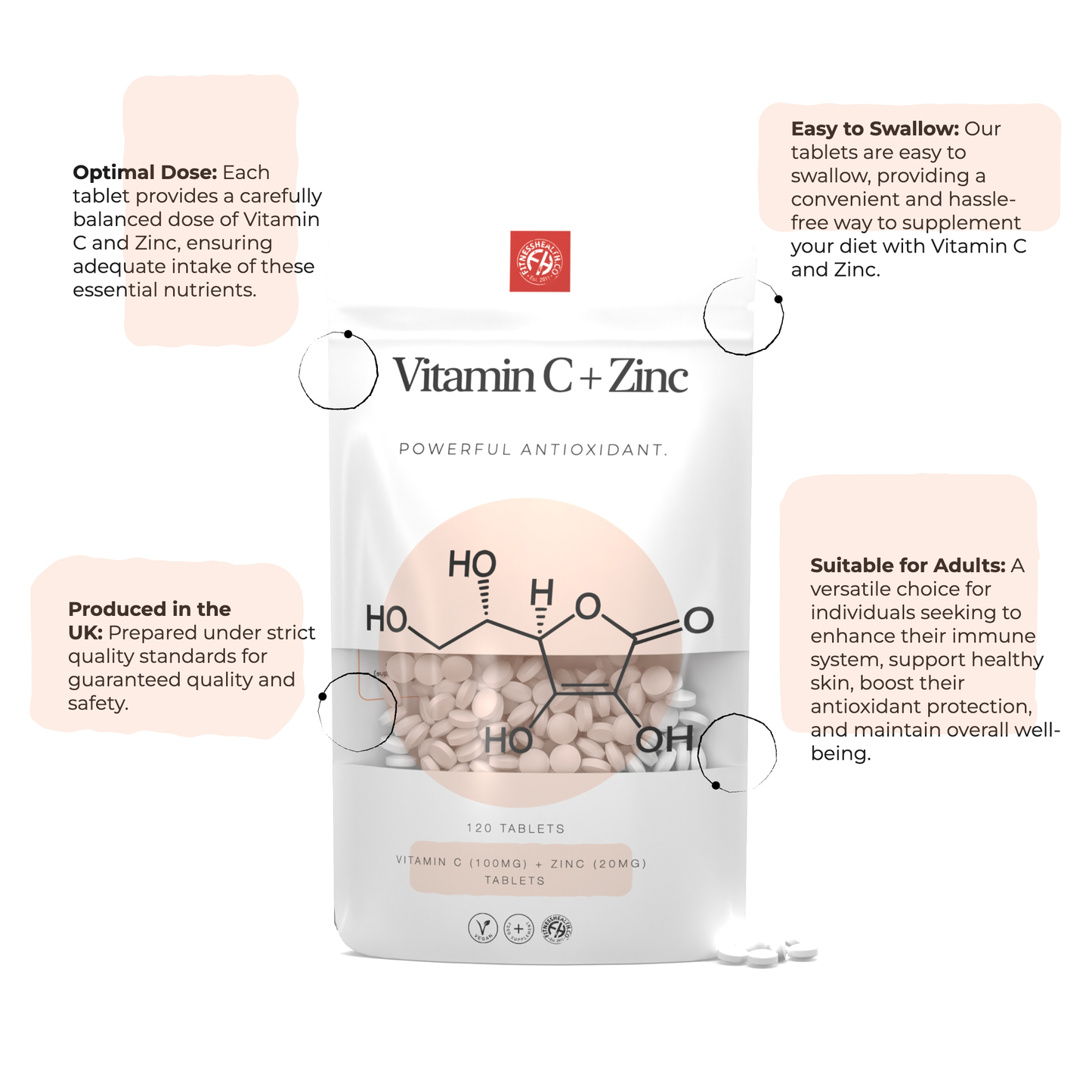 Vitamin C 100mg & Zinc 20mg - Natural Immune Boost Vegan