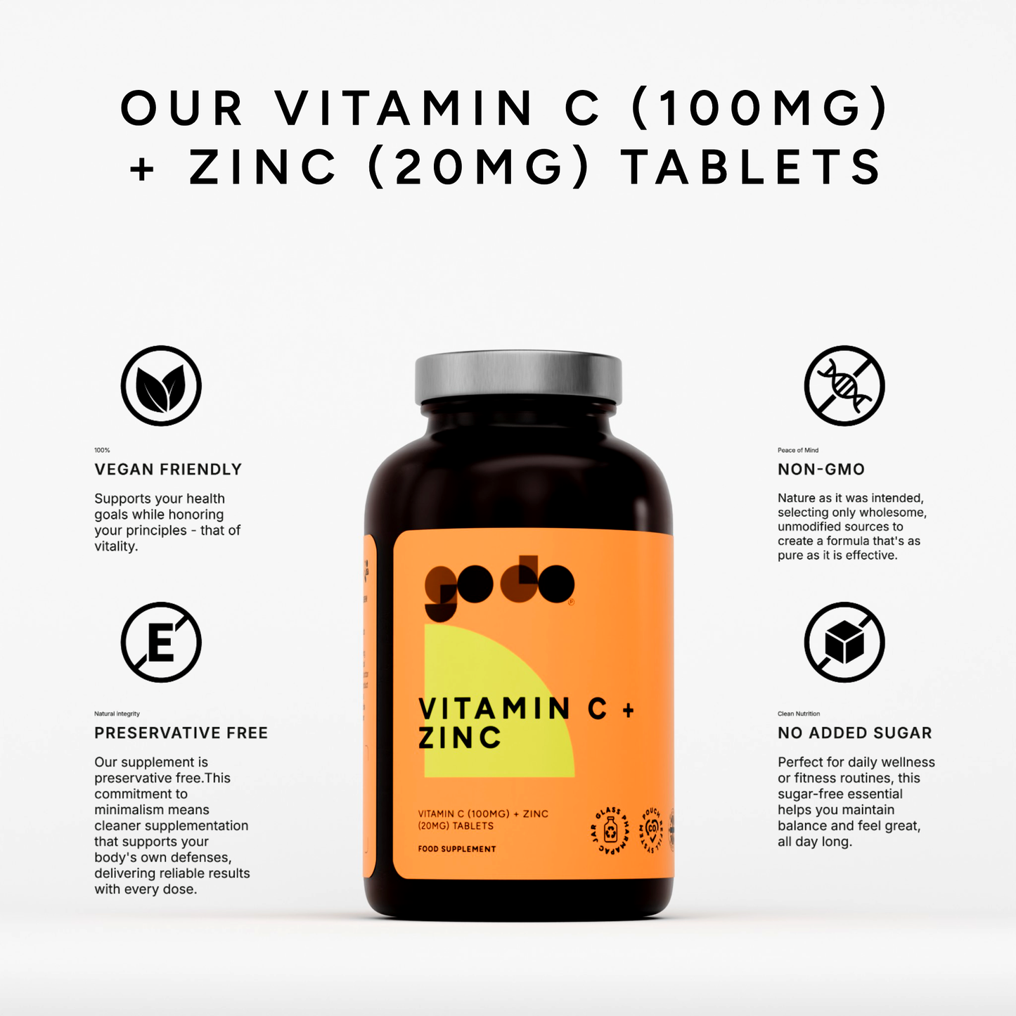 Vitamin C 100mg & Zinc 20mg - Natural Immune Boost Vegan