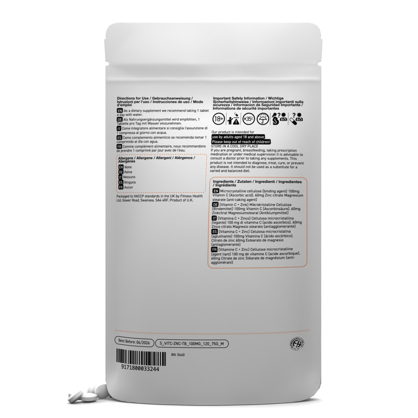 Vitamin C 100mg & Zinc 20mg - Natural Immune Boost Vegan