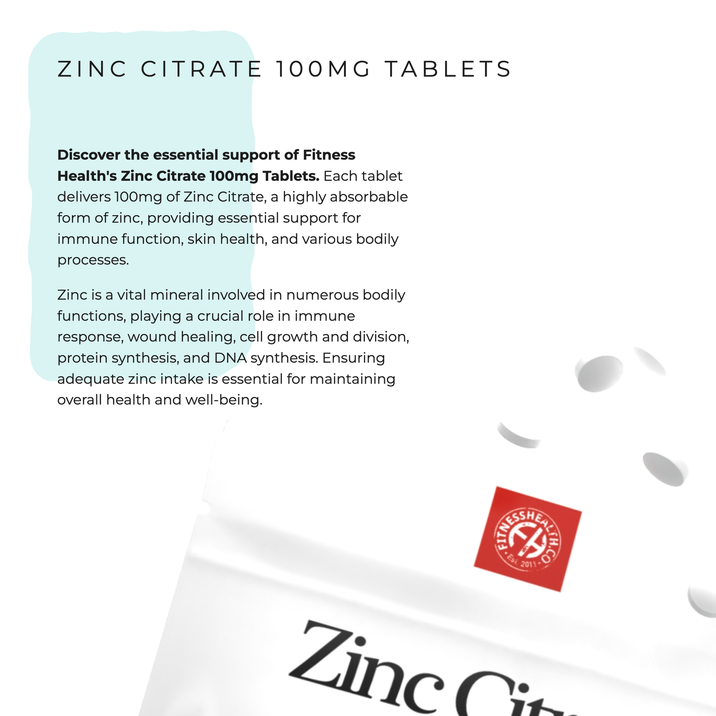 Zinc Citrate 100mg Tablets Max Strength Vegan