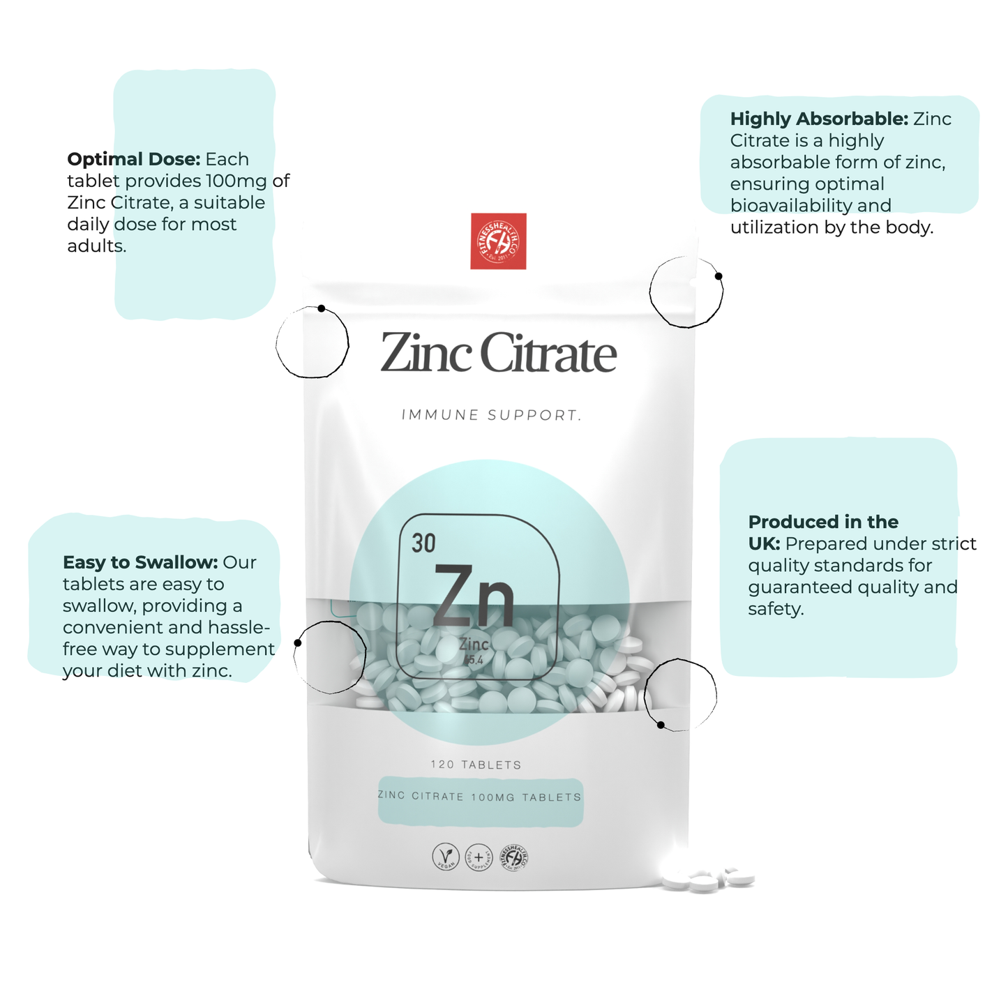 Zinc Citrate 100mg Tablets Max Strength Vegan