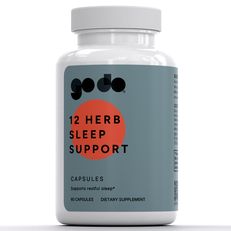 Bottle of Goho 12 Herb Sleep Support capsules on a white background