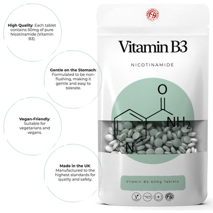 Vitamin B3 Nicotinamide Tablets - Niacin Non Flush