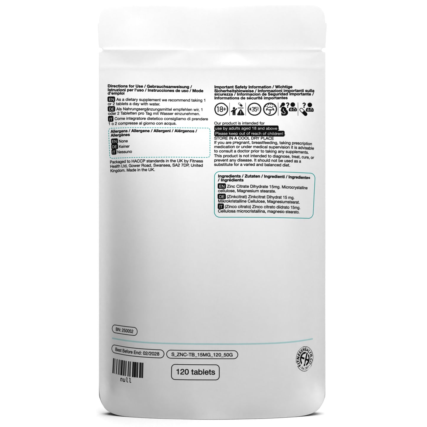 Zinc Citrate 15mg Tablets