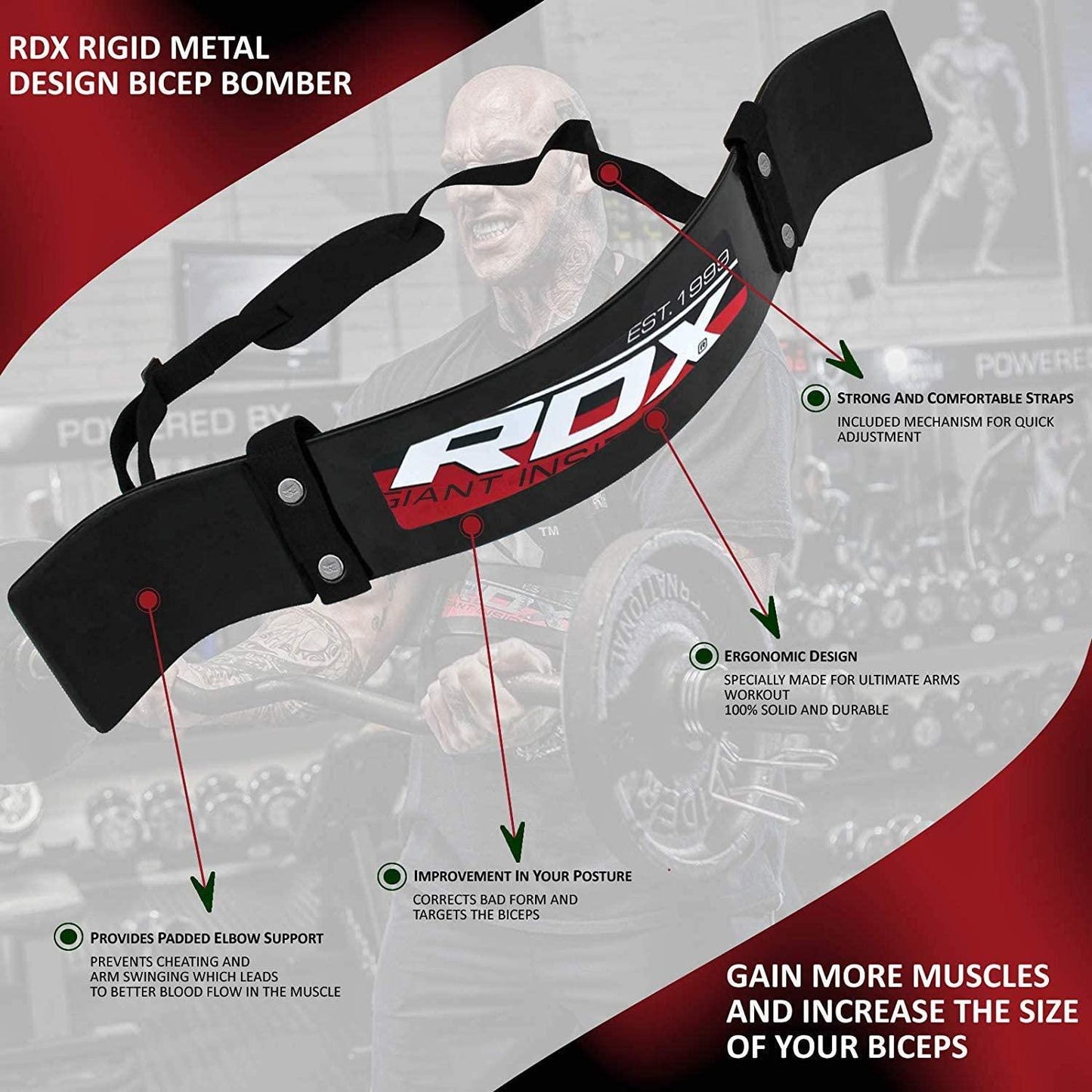 RDX Arm Curl Blaster Biceps Isolator Bomber - Fitness Health 